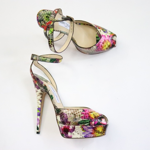 Jimmy Choo Lola Floral Python Platform Pump39 N008 - Picture 2 of 8
